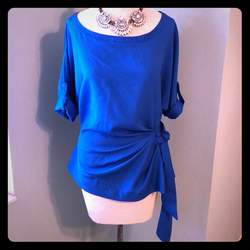 Royal Blue Dolman Sleeve Tie Top